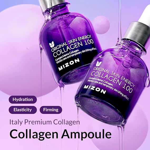 MIZON Marine Collagen 100 Ampoule Serum with Collagen Peptide for Firming Skin Wrinkles Hydrating Anti Aging with Adenosine Panthenol & Centella (1.01 fl oz)