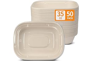 50 Pack Compostable Meal Prep Paper Bowls With Lids