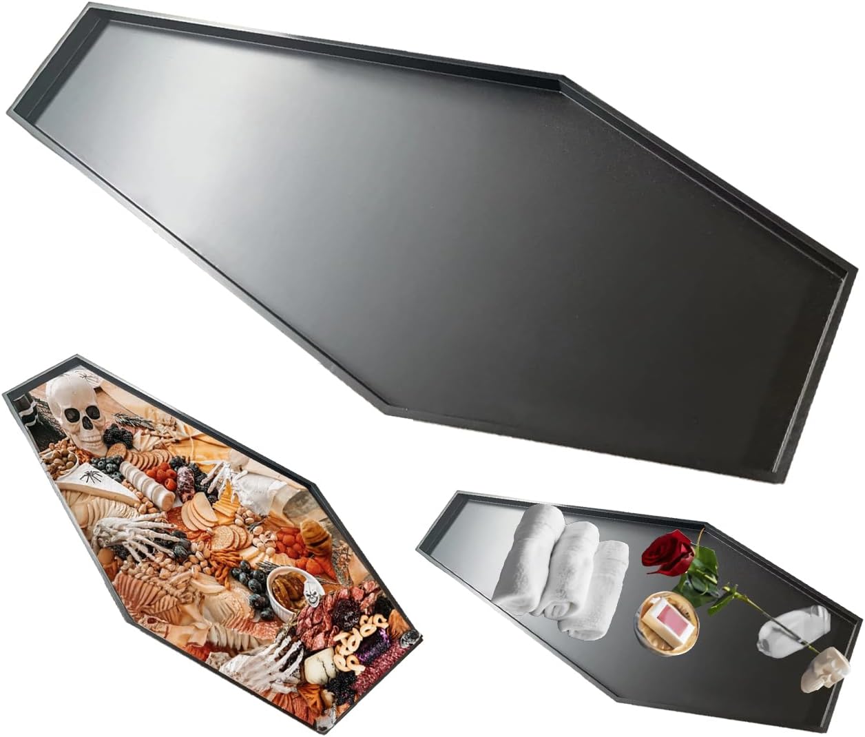 32'' Large Coffin Halloween Charcuterie Board with No-Spill Food Raised Edge for Party Food Serving Decor, Big Coffin Tray for Skeleton Dishes Decorations, As Coffin Bath Tray,1pcs Raised Edge Coffin