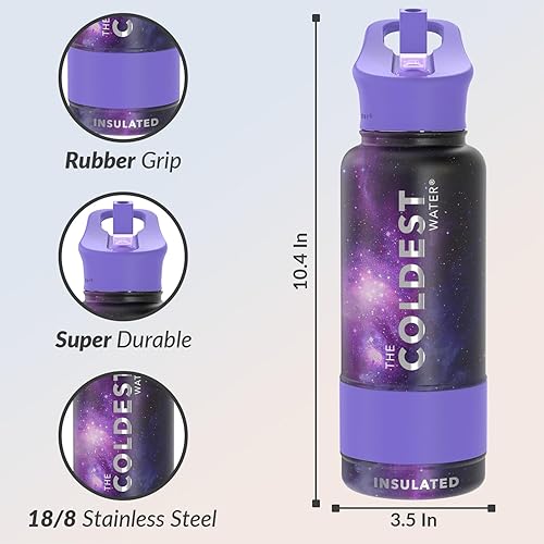 Miniatura 3 de COLDEST Botella de agua deportiva de 32 oz (tapa con pajilla) a prueba de fugas de acero inoxidable con aislamiento para bebida fría o caliente,