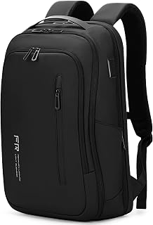 FENRUIEN Business Laptop Backpack 15.6 Inch, Expandable Slim Backpack for Men with USB Port, Water Resistant Computer Bag for Travel/College/Work, Black