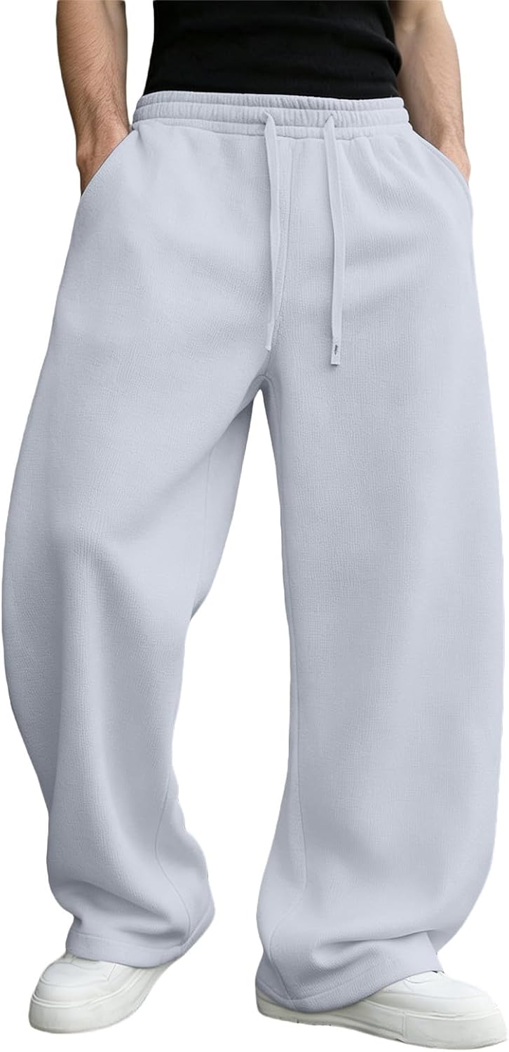Mens Wide Leg Sweatpants Baggy Elastic Waist Lounge Athletic Pants Pockets