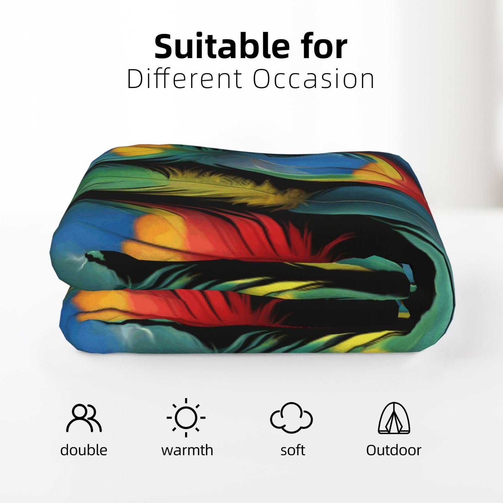 Gemütliche Winter-Flanelldecke, 70 x 80 cm, Papageienfeder-Druck, Überwurf für Sofa, Bett, Camping, weich, warm, perfekt für Heimdekoration und Außenbereich