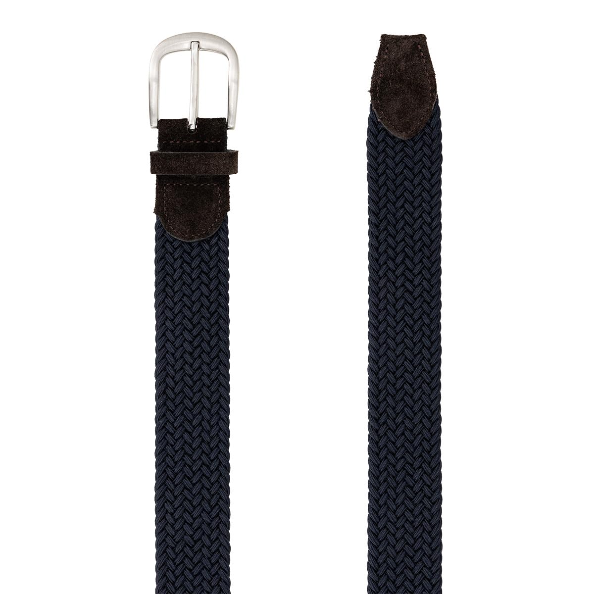 LINDENMANN Textil-Flechtgürtel Damen dunkelblau klassischer Stretchgürtel perfekt für Golf geeignet, silberfarbene Schließe, 3,5 cm breit