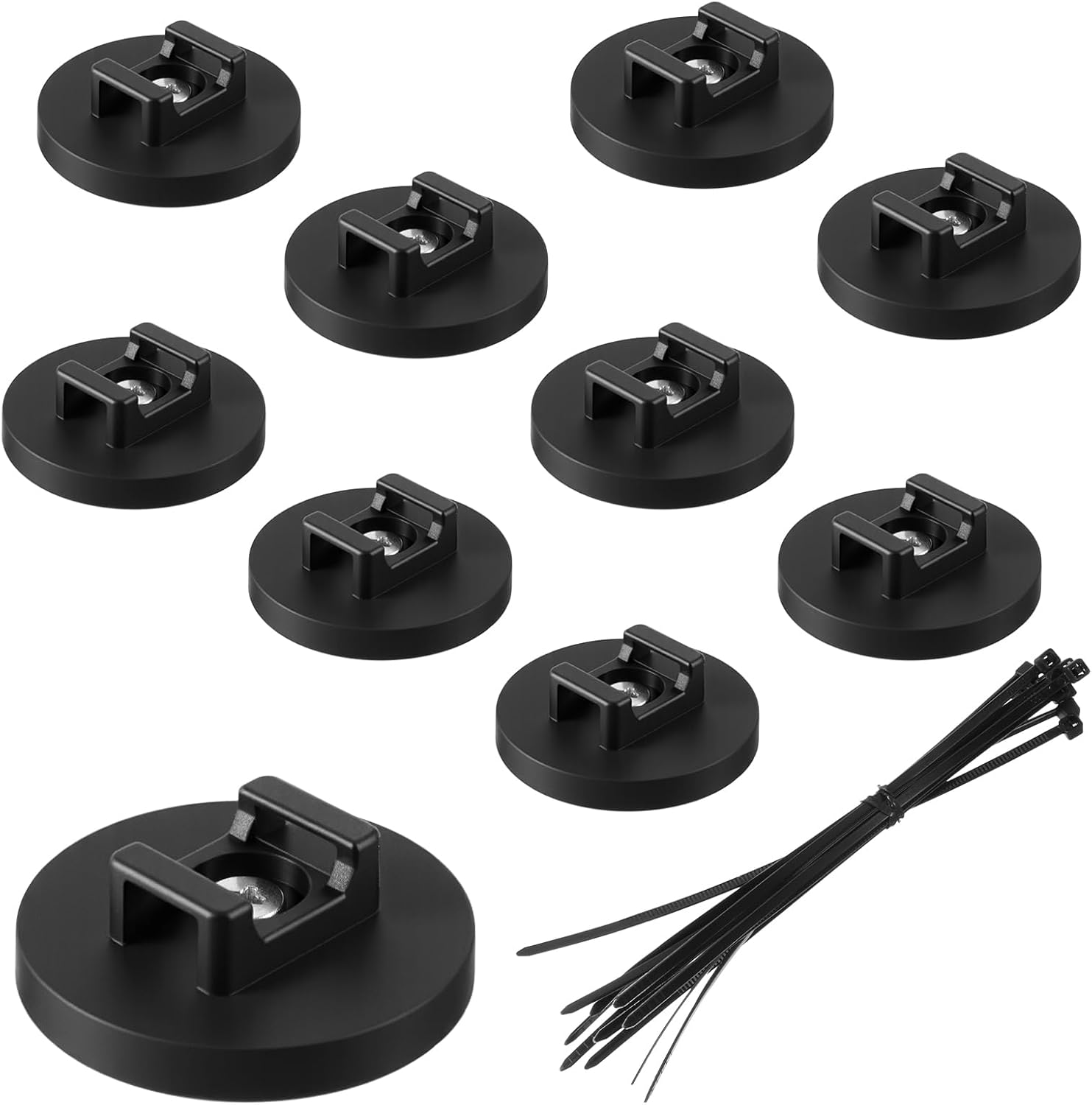 Magnetic Zip Tie Mount, Multipurpose Cable Holder, Magnets Magnetic Wire Management Bases with Heavy Duty Zip, Mount Nylon Cable Ties in Total (60 Pieces, 43 mm)