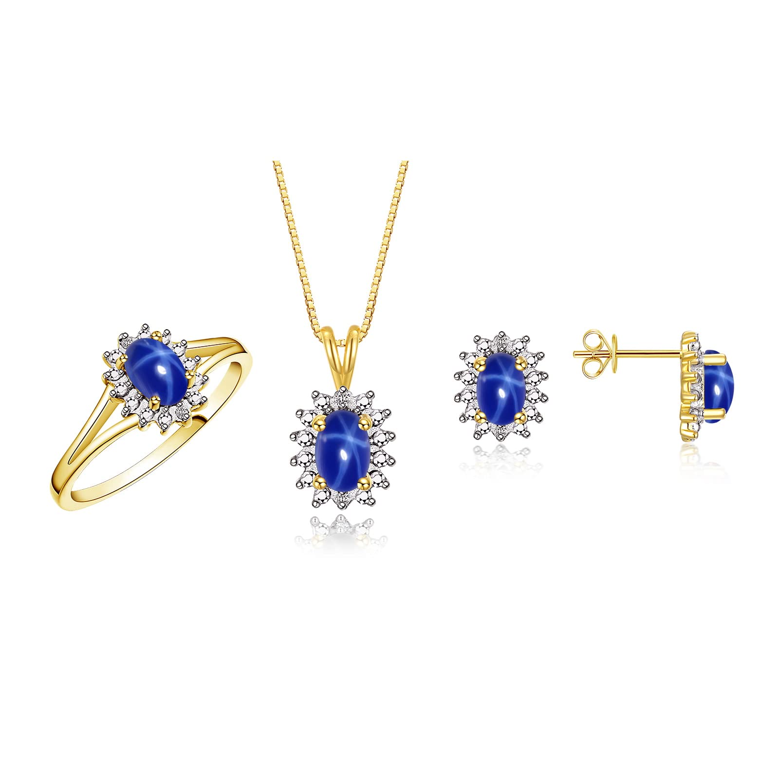 RYLOS Jewelry For Women 14K Yellow Gold Birthstone Jewelry Ring, Earring & Pendant Necklace Gemstone & Genuine Diamonds 6X4MM Birthstone Womens Jewelry Matching Friendship Gold Jewelry For Women