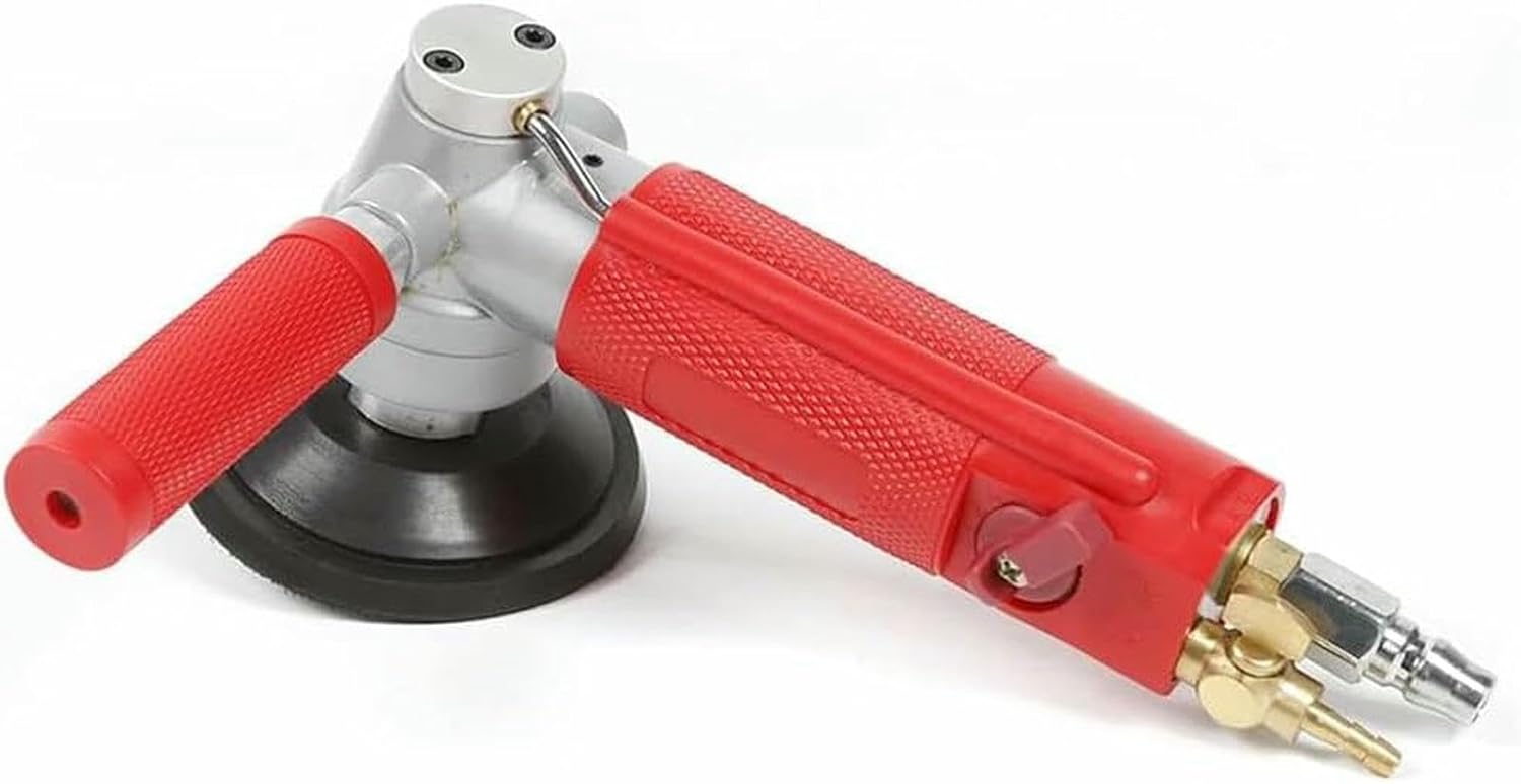 4 Inch Air Grinder, 700W Pneumatic Air Wet Stone Polisher, 4300 RPM Water Wet Air Sander, Concrete Polishing Air-Powered Stone Polisher (Red)-