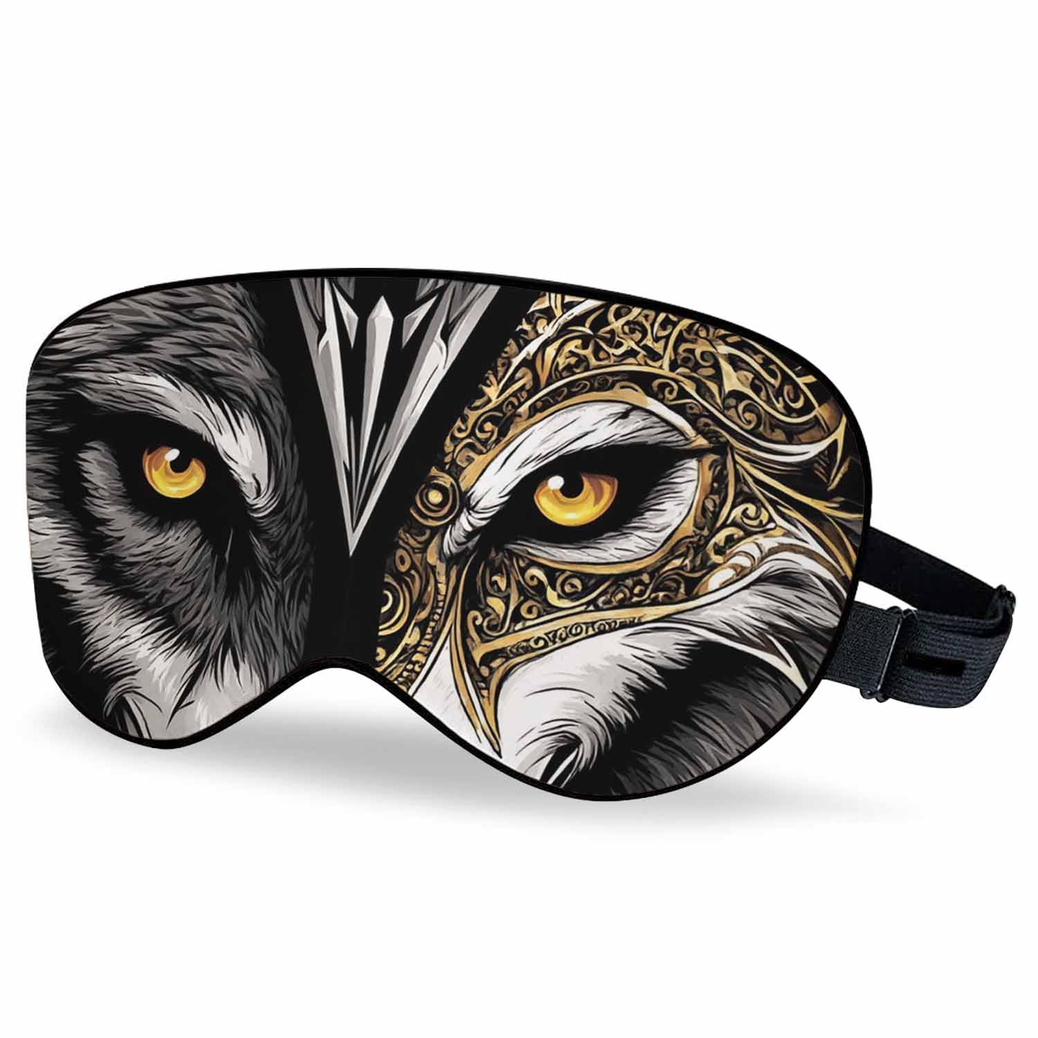 Vnwoalu Wolf Sleep Eye Mask Watercolor Wolf Face Animal Men Women Sleep Mask with Adjustable Strap Eye Cover Eye Shade for Travel, Nap,Meditation