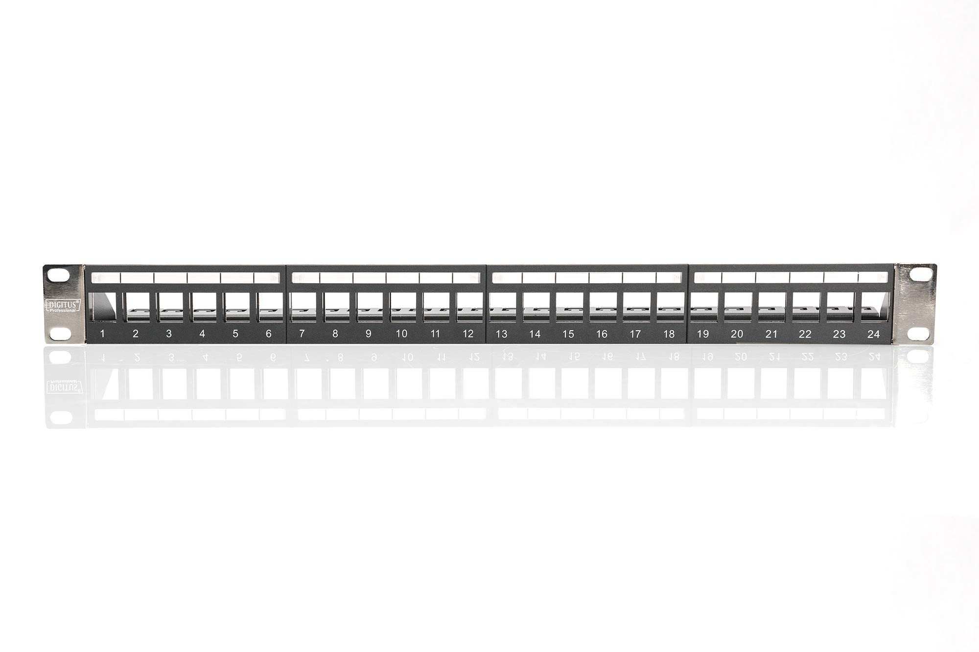 DIGITUS Set: Panel de interconexión - Modular - 19 Pulgadas - 24 Puertos - apantallado - Montaje en Bastidor 1U - Negro - con módulo Keystone 24x Cat6A