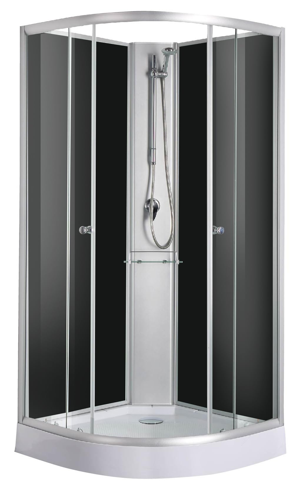 Cabina de ducha completa Rio Black 90 x 90 x 204 cm – Cristal trasero negro, perfiles de aluminio, cristal de seguridad, ruedas dobles, con ducha de mano, con plato de ducha, 2 puertas correderas,