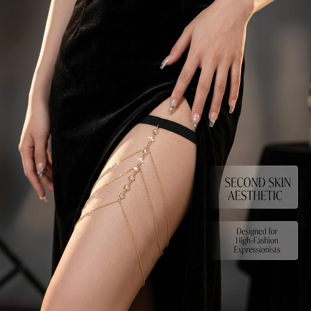 Layered Rhinestone Thigh Chain for Women Radiant Body Jewelry | Shimmering pendant straps beautifully elevating evening slit gowns