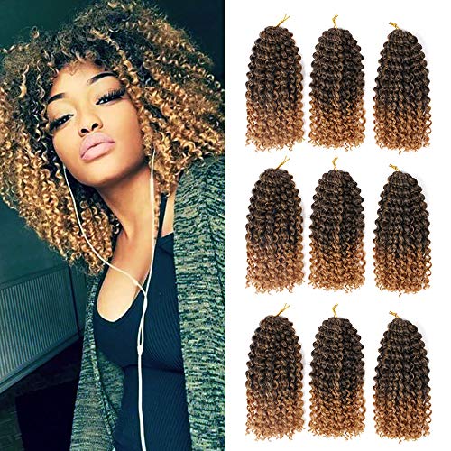 9 Bundles/Lot Marlybob Crochet Braids Hair 8Inch Synthetic Ombre Braiding Hair Extensions Small Afro Kinky Curly Twist Braid Hair(T1B/27#)