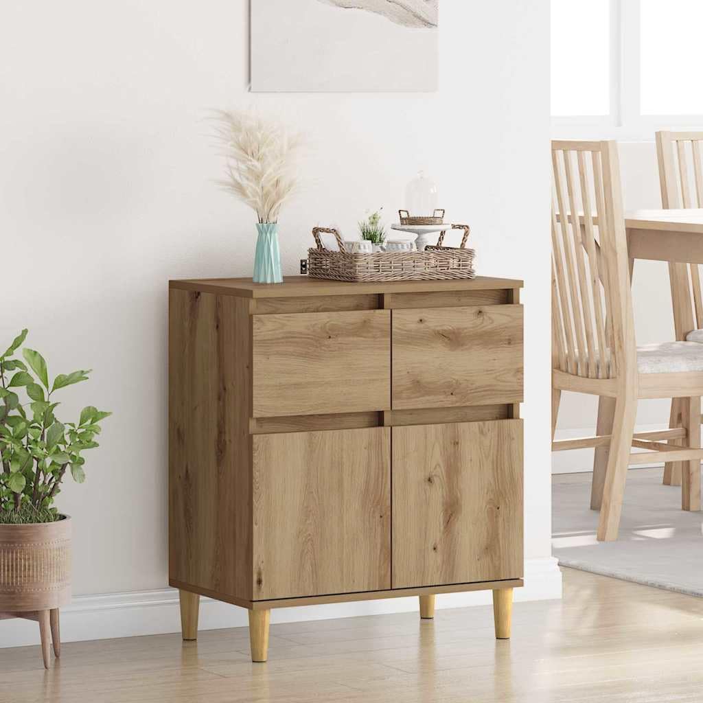 Buffet Chêne Artisanal 60 x 35 x 70 cm en Bois d'Ingénierie, Meuble de Rangement Moderne avec 2 Portes et 1 Tiroir à Roulement à Billes, Enfilade Style Scandinave pour Salon et Couloir