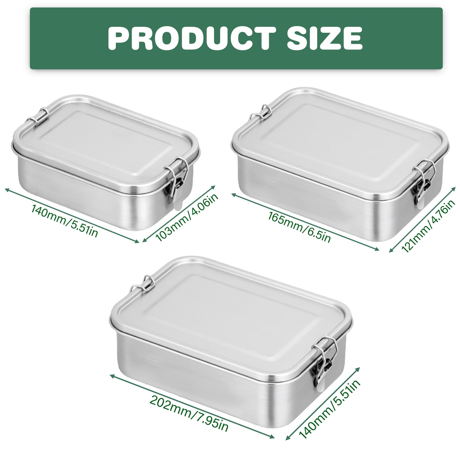 GOMETY 4 Pièces Boîtes à Déjeuner Inox 1400/850/550/550 ml, Lunch Box Acier Inoxydable Étanche avec Compartiments Amovibles, Boîte à Déjeuner Empilable pour Bureau École Pique-Nique