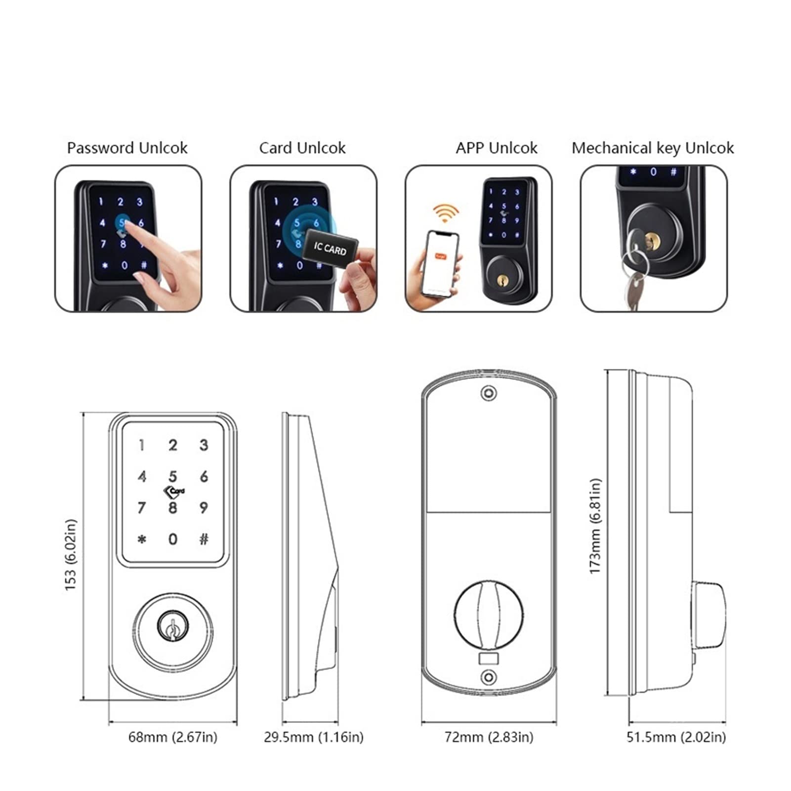 WIFI FECHADURA ELETRONICA Keyless Secure Teclado Control remoto Deadbolt Electronic Digital Smart Puerta Bloqueo con aplicación(Silver)