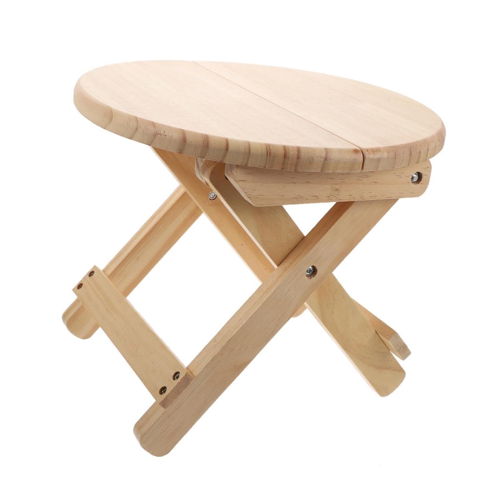 Taburete Redondo Plegable de Madera, Taburete bajo Antideslizante