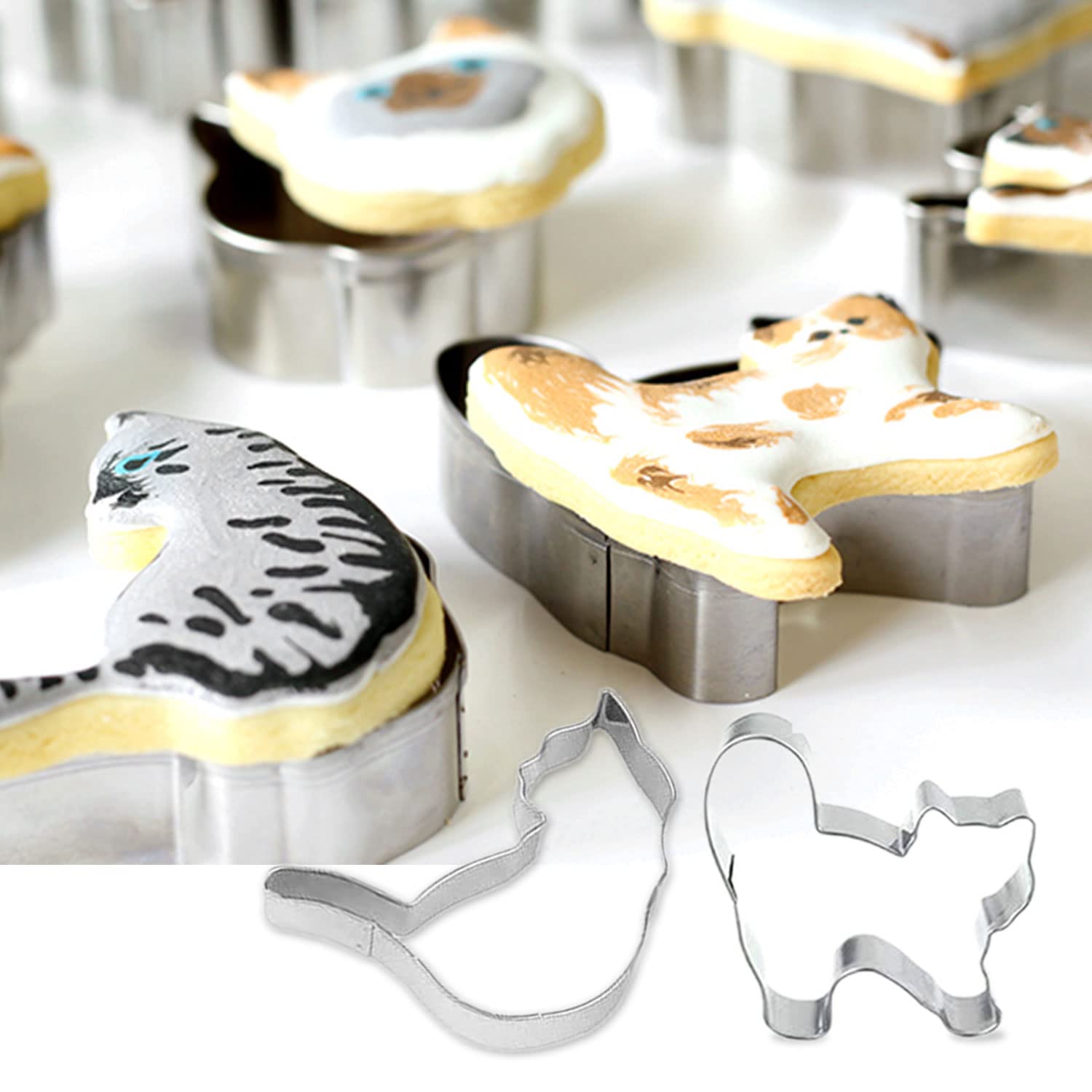 Moules à Dessert En Forme De Chat - Set De 5 Emporte-pièces Acier Inoxydable, Pour Chocolat, Gelée, Pâtisserie Créative
