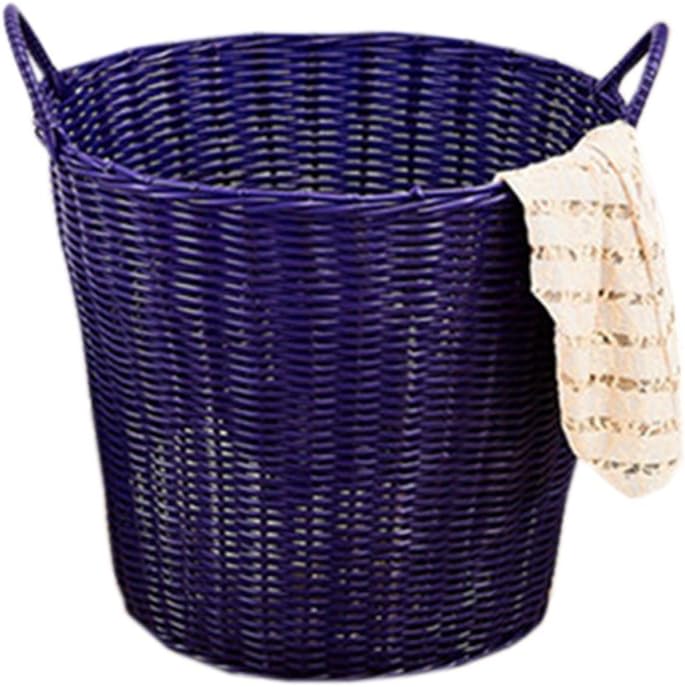 Solid Color Dirty Clothes Basket Woven Storage Baskets Plastic Rattan Toy Storage Box Woven Laundry Basket (Orange)