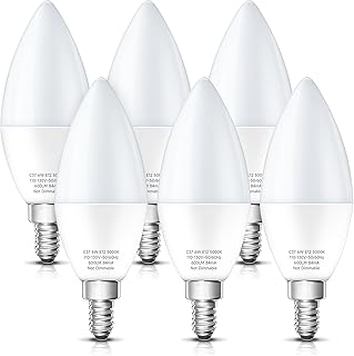 Eastiya E12 Candelabra LED Light Bulb 60 Watt Equivalent, 5000K Daylight White Chandelier Light Bulbs, 600LM 6W Type B Light Bulb for Ceiling Fan, Non-Dimmable Lightbulbs, Pack of 6