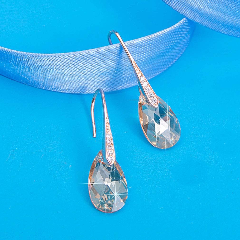 Austrian Crystal Teardrop Dangle Earrings for Women Drop Hook Earring 14K Rose Gold Plated Hypoallergenic Jewelry - Image 3