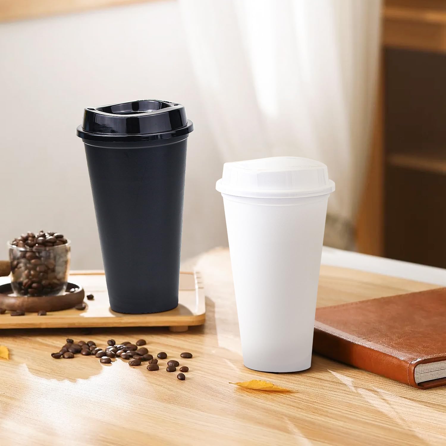 KMAKII 12 oz Reusable Coffee Cups with Lids 8 Pk, To Go Travel Cups, Hot or Cold Drinks, Dishwasher and Microwave Safe, Black - Image 6