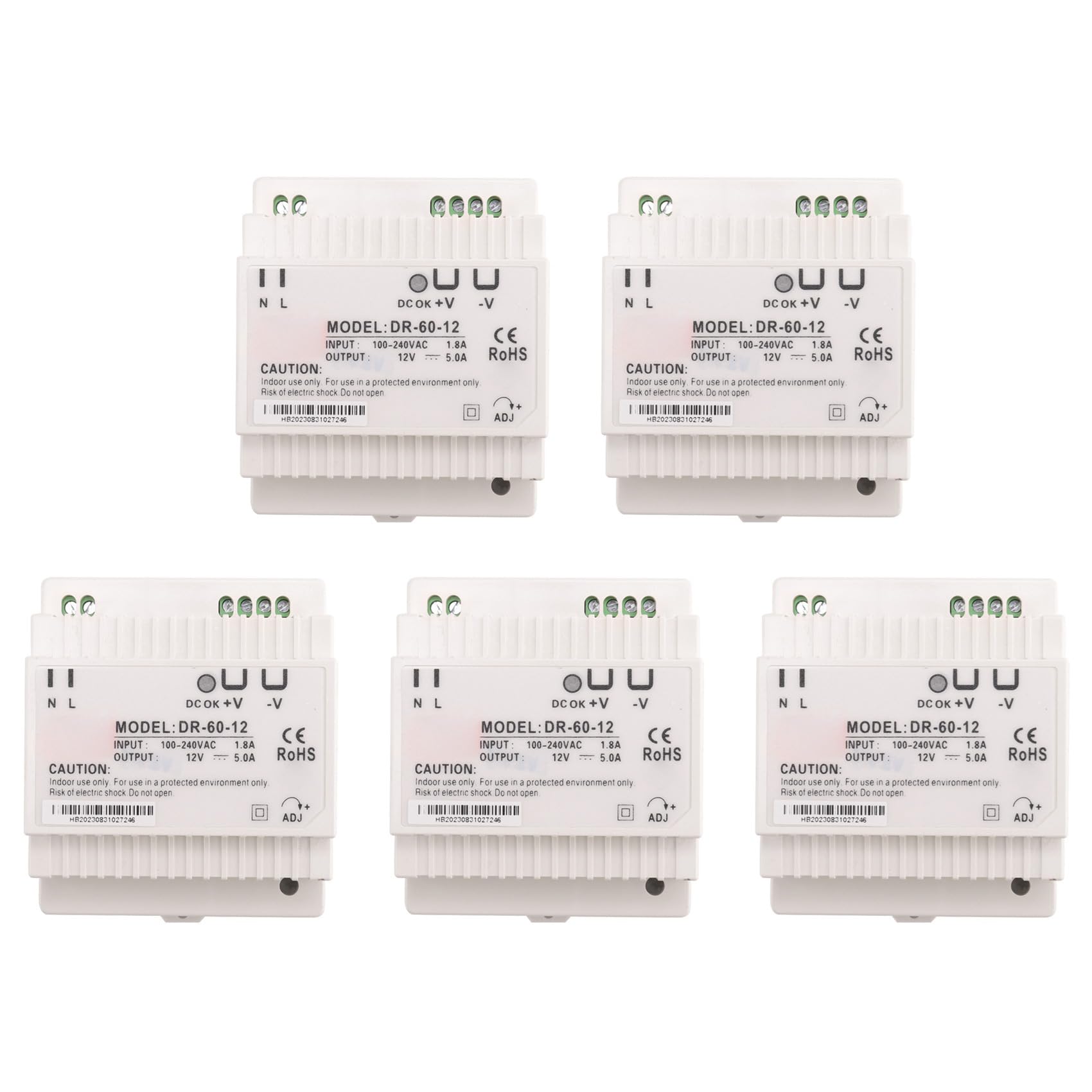 5X -60-12 Trasformatore 12 Volt 5 Amp Alimentatore per Guida DIN Industriale Alimentatore da 220 V CA un 12 V CC (12 V)