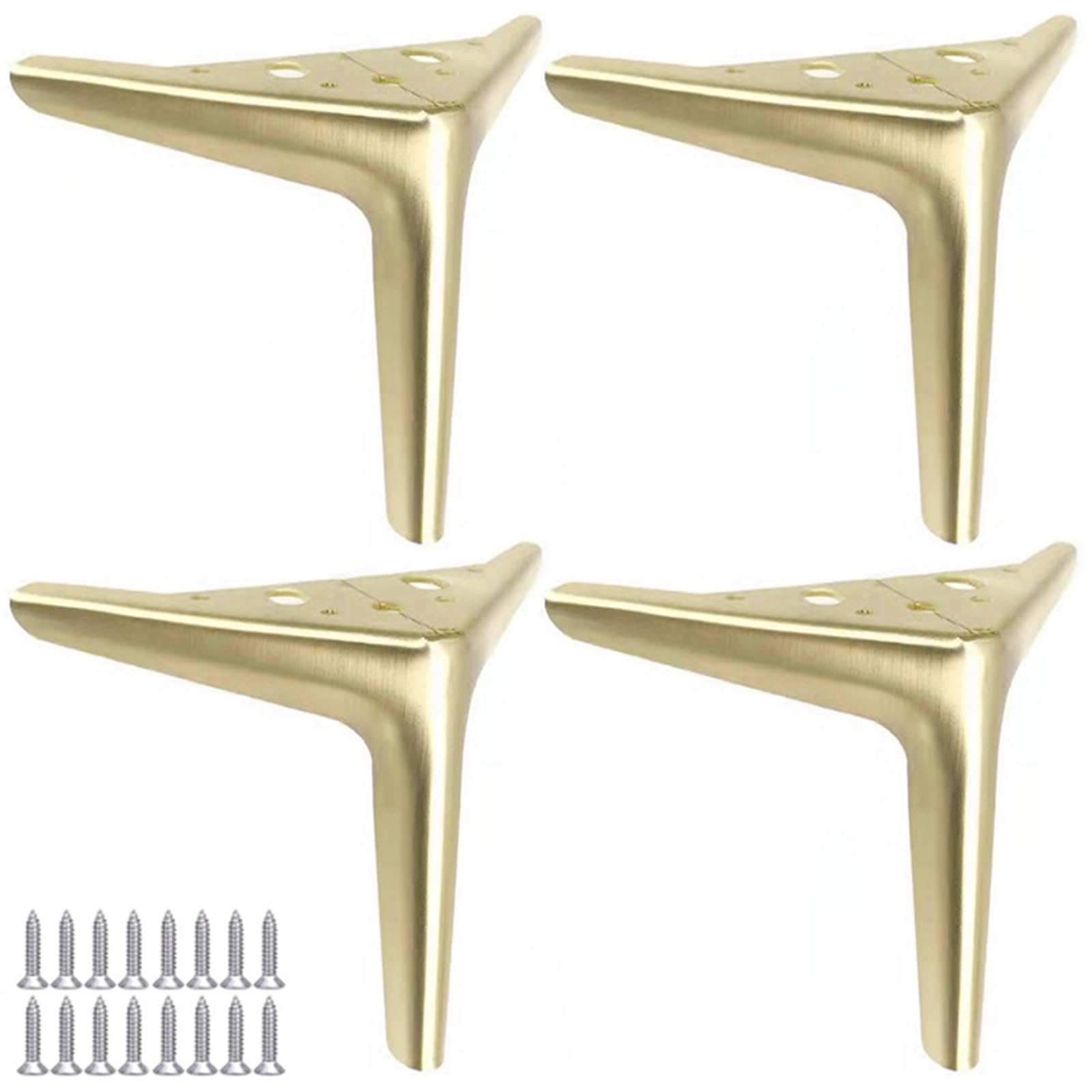 UYHBCNQD Triangle Furniture Legs 4Pcs Replacement Legs Set Sofa Support Leg Metal Cabinets Legs Dresser Extenders Furniture Foot with Screws(Brushed Gold,12cm)