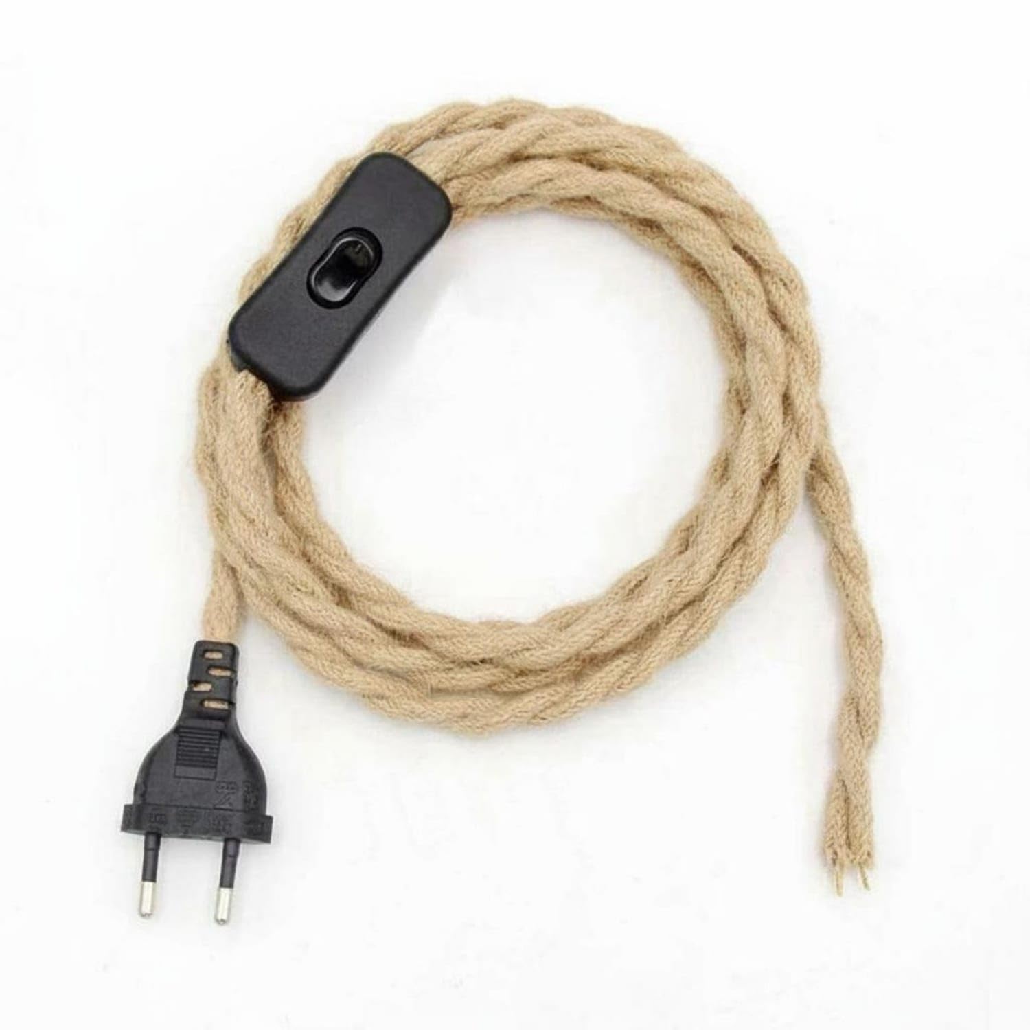 EU Plug Power Cord Inline Switch Cord Braided Power Cable, Twisted Hemp Cord a-image-18