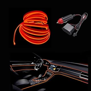 MaxLax Orange LED Neon Car Interior Lighting Strip - 3 Meter Flexible 12V EL Wire with Built-in Fuse Protection for Automotive Interior Customization, Featuring 6mm Sewing Trim for Easy Installation.