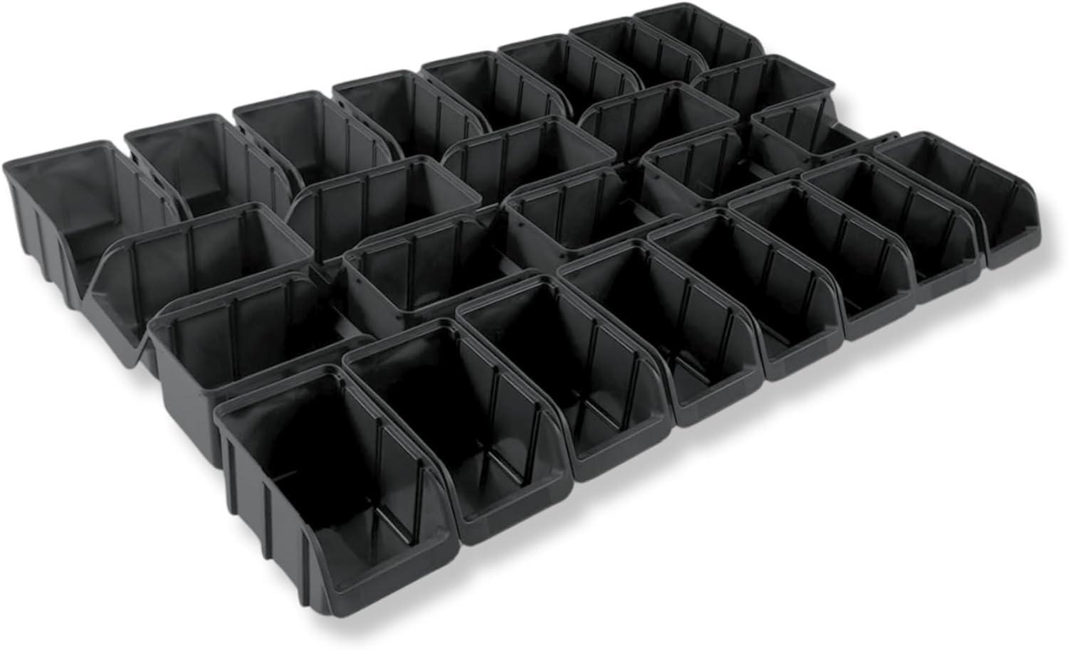 Hünersdorff 26 x Sichtbox - Stapelbox Lagerbox SET in Größe 3 - aus bruchsicherem Polypropylen (PP) - Rezyklat- ideal für Ordnungs- und Sortiersysteme, Wandplatten, Fahrregal, Werkstattregal - Schwarz