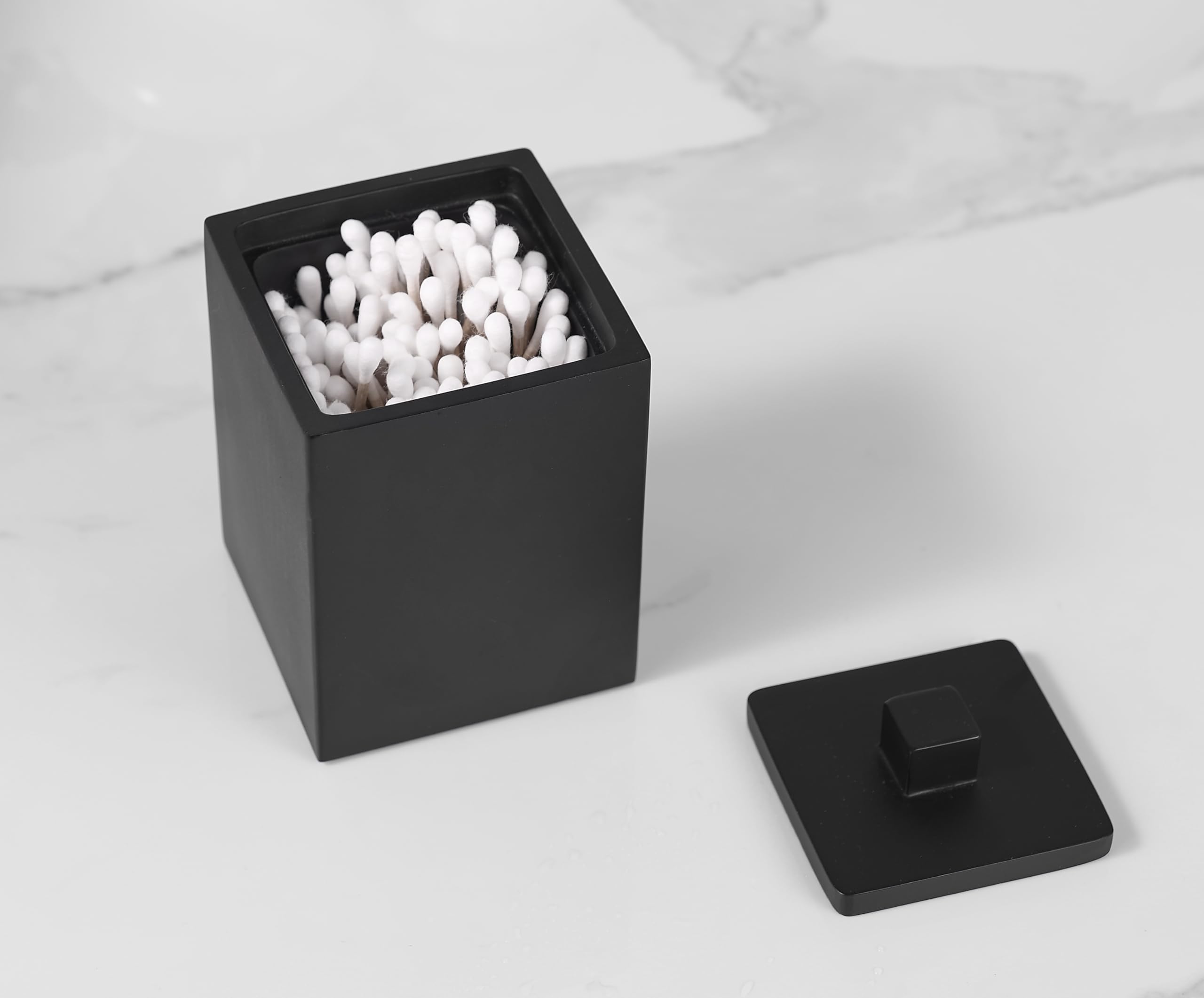 Recipiente cuadrado de resina con tapa, soporte para Qtip de baño, cosméticos, accesorios de maquillaje, almacenamiento para esponja de maquillaje, sales de baño, almacenamiento de Navidad,