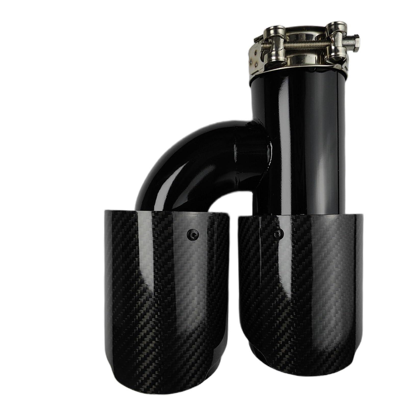 Car Silencer 1 szt. Uniwersalny tłumik wydechowy z włókna węglowego długość czarny w kształcie litery h podwójny skośny błyszczący końcówka tłumika wydechowego(63.5mm-76mm-Right)