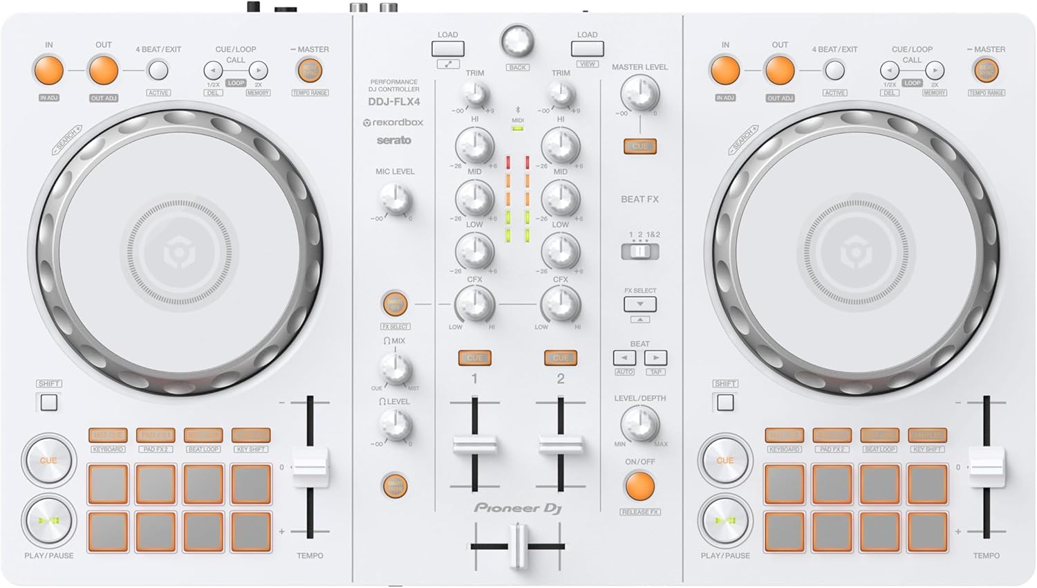 Pioneer DJ DDJ-FLX4 2-Channel DJ Controller, 16 Pads, White