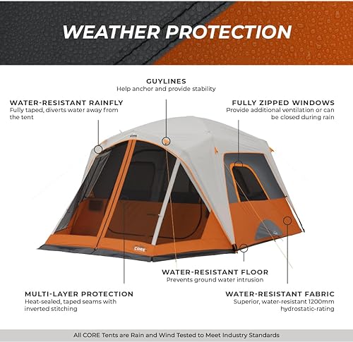 Miniatura 5 de CORE Tiendas de campaña para 4 personas y 6 personas Tienda de campaña portátil con bolsa de transporte para acampar al aire libre Incluye