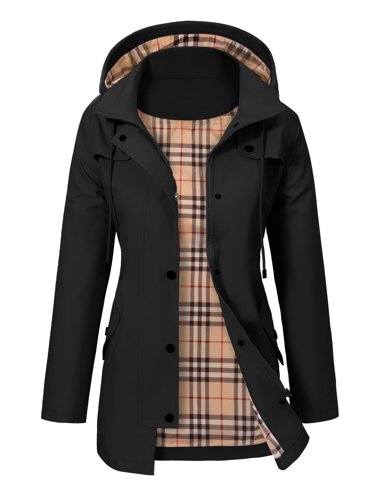 UMIPUBO Womens Waterproof Jackets Long Raincoat Hooded Rain Jacket Outdoor  Windbreaker Long Breathable Windproof Jacket with Pockets Functional