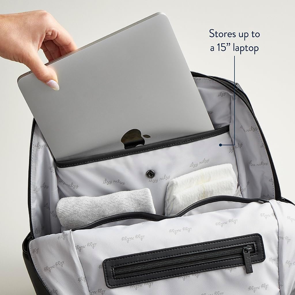 Itzy Ritzy Eras Diaper Bag Backpack – Large Capacity Sleek Daddy Diaper Bag for Men Featuring Neutral Design, 15 Pockets, Changing Pad, Stroller Straps, and Comfortable Backpack Straps, Black - Image 4