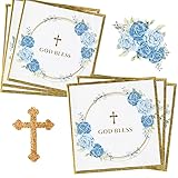 50 pcs. Baptism napkins, Cross paper napkins, First communion party supplies, 1st communion party supplies, tablewear disposable napkins (50, Blue)