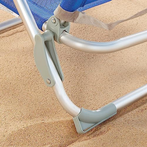 AKTIVE 62285 - Silla de Playa Plegable con Parasol, Incluye cojín, Bolsillo y asa de Transporte, antivuelco y reclinable 5 Posiciones, Peso máximo soportado 110 kg, Medidas desplegada 47x43x67 cm