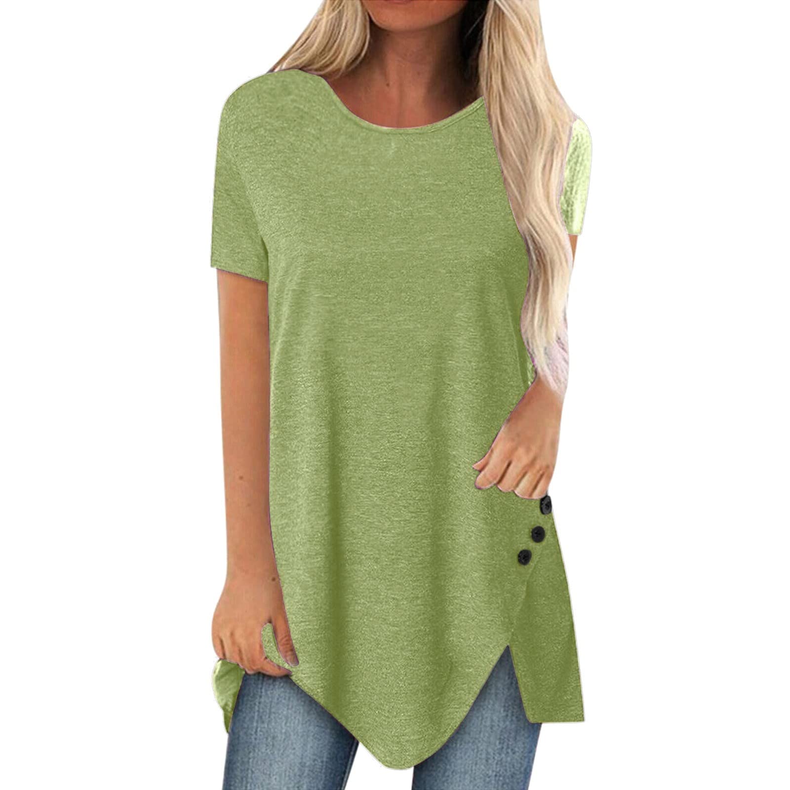 VEMOW Blusas y Camisa Camisetas Larga para Mujer Manga Corta con Estampado Suelta Cuello Redondo, Última Moda Informal Básico Elegantes Cómoda Camiseta Interior Verano Tops Tallas Grandes