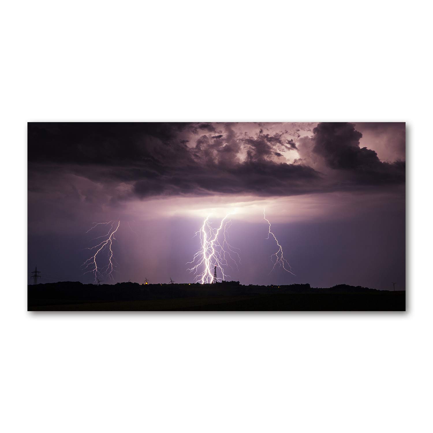 Tableau sur verre 120x60 cm panorama paysage d'orage noir parfait pour salon