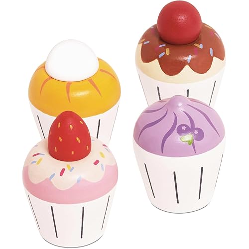 Le Toy Van - Adorable Honeybake Petit Four Cupcakes | Childrens Wooden Food Pretend Toy Cakes | Birthday Cake Or Afternoon Tea Role Play Toy (TV331)
