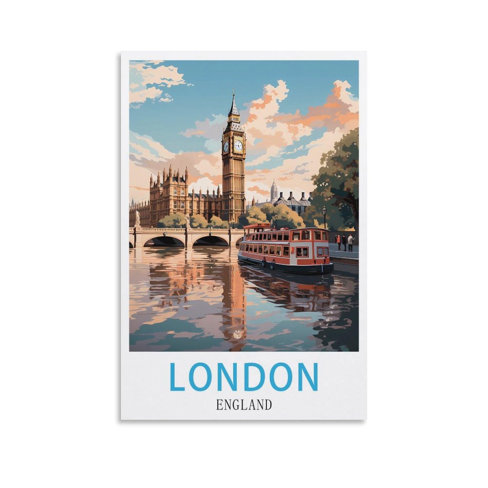 Lnuyitr Unframe-Style England London Vintage Travel Posters 24X36inch(60X90cm) Canvas Art Posters And Wall Art Picture Prints Modern Home Bedroom Decor Posters