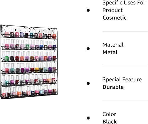 Miniatura 9 de AMT - Estantes de esmalte de uñas de metal de 6 niveles para la pared, hasta 132 botellas, exhibición de esmalte de uñas de calidad transparente