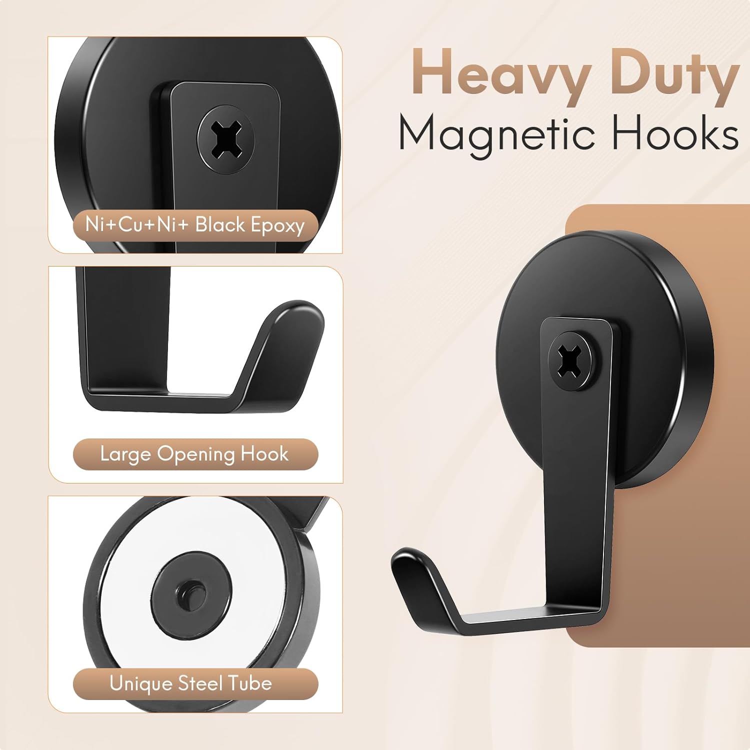 Neosmuk Magnetic Hooks,170lb Heavy Duty Magnet Wreath Hanger,Steel-Tube Base,No-Drill Door Hook, L-Cruise Cabin Door Hook,Black,2 Pack
