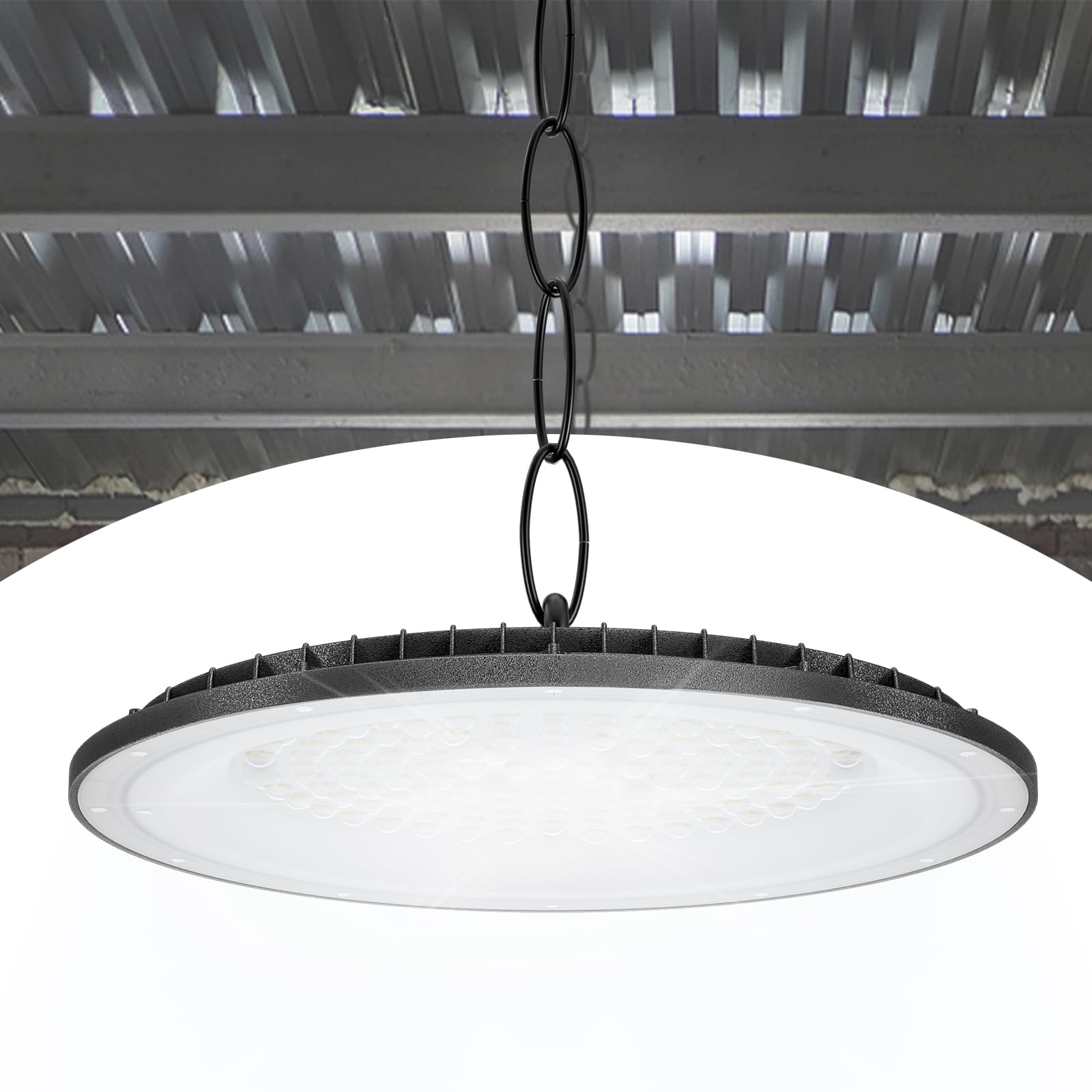 NAIZY 4 Stück Deckenleuchte 300W LED Hallenstrahler Lampe Werkstatt Industrielampe IP65 Wasserdicht Ultradünne Industriebeleuchtung Kaltweiß UFO Type Hallenbeleuchtung inkl. 73cm Kabels