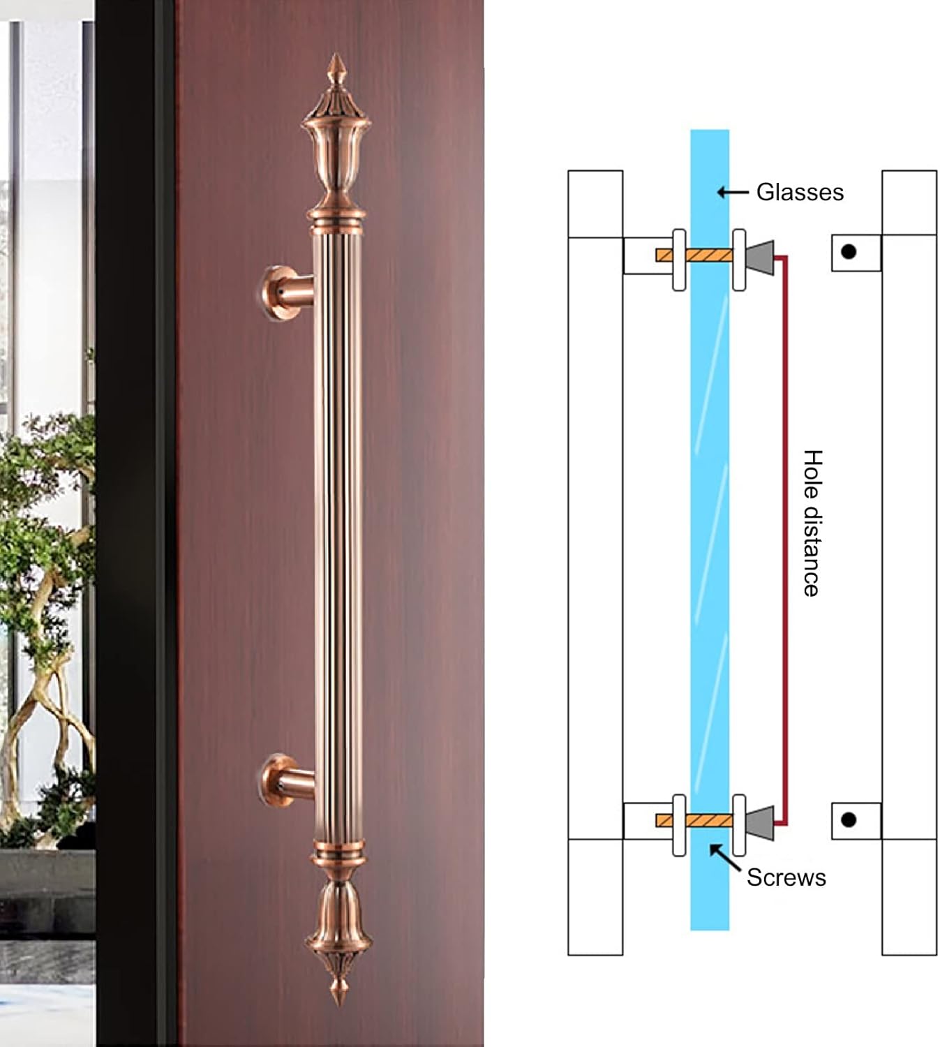 European Style Door Handle Push Pull Bar for Wood Door, Stainless Steel Commercial Door Konb, Glass Door Pulls Including All Install Fitting (Color : Black, Size : 100cm(39 3/8")*50cm)