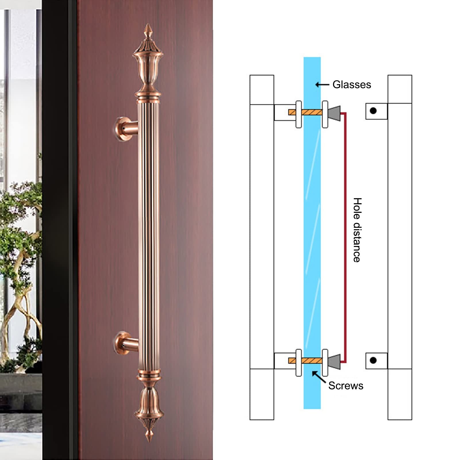 Pomo de puerta de acero inoxidable para puertas de madera y vidrio, completo con accesorios de instalación, diseño de estilo europeo