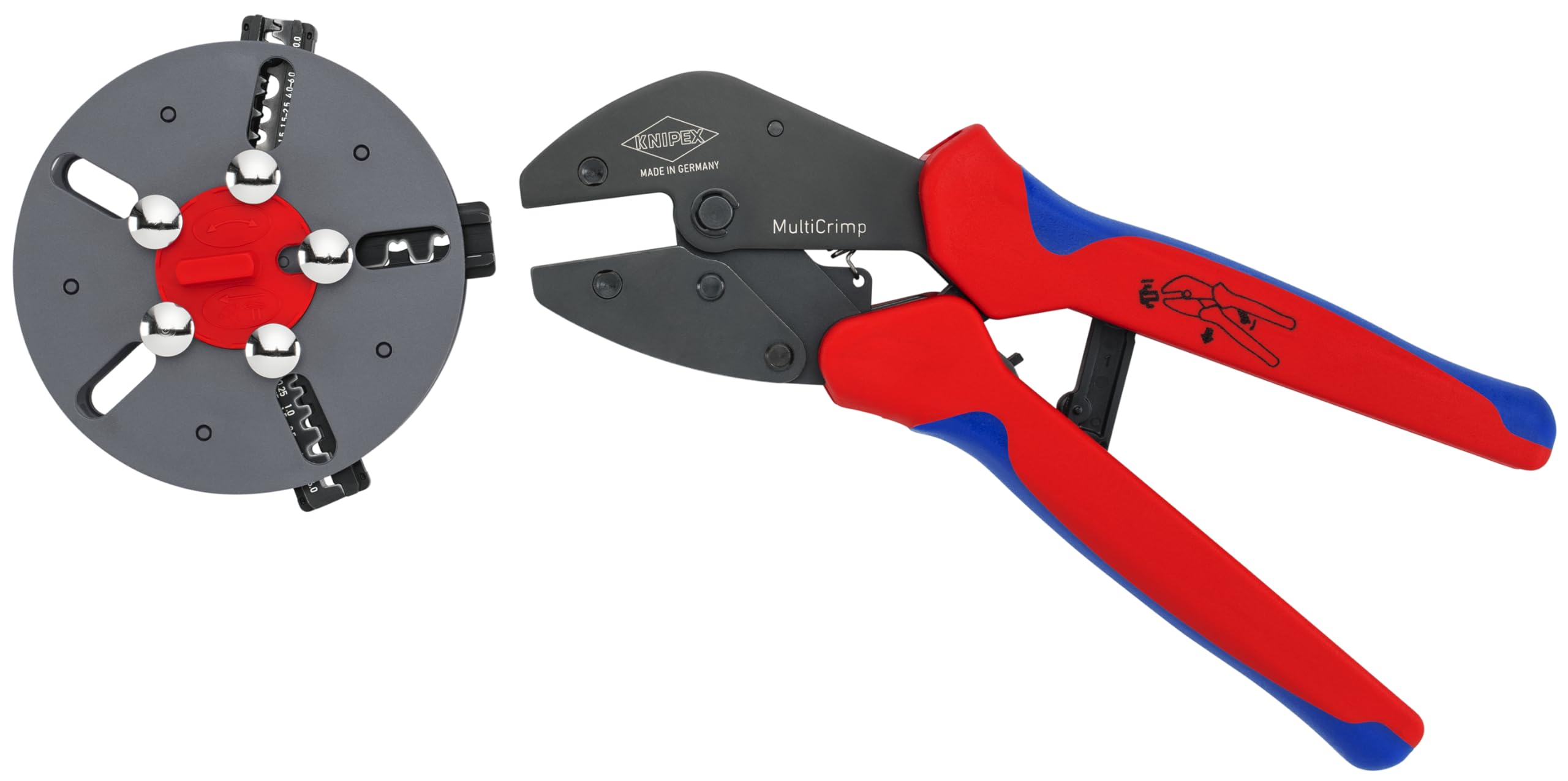 KNIPEX MultiCrimp, Crimpzange mit Wechselmagazin, 3 Crimpeinsätze, 97 33 03