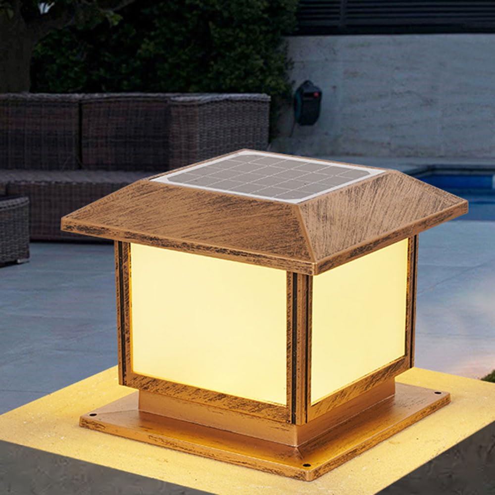 Solarna lampa słupkowa, zewnętrzna lampa kolumnowa od zmierzchu do świtu, wodoodporna w stylu retro do bramy ogrodzeniowej na podwórko, do ogrodu, na mokre miejsce znamionowe