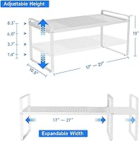 Vista 2 de Organizadores de estantes expandibles para gabinete, organizador de estante pequeño de cocina para encimera, despensa, color blanco, paquete de 3